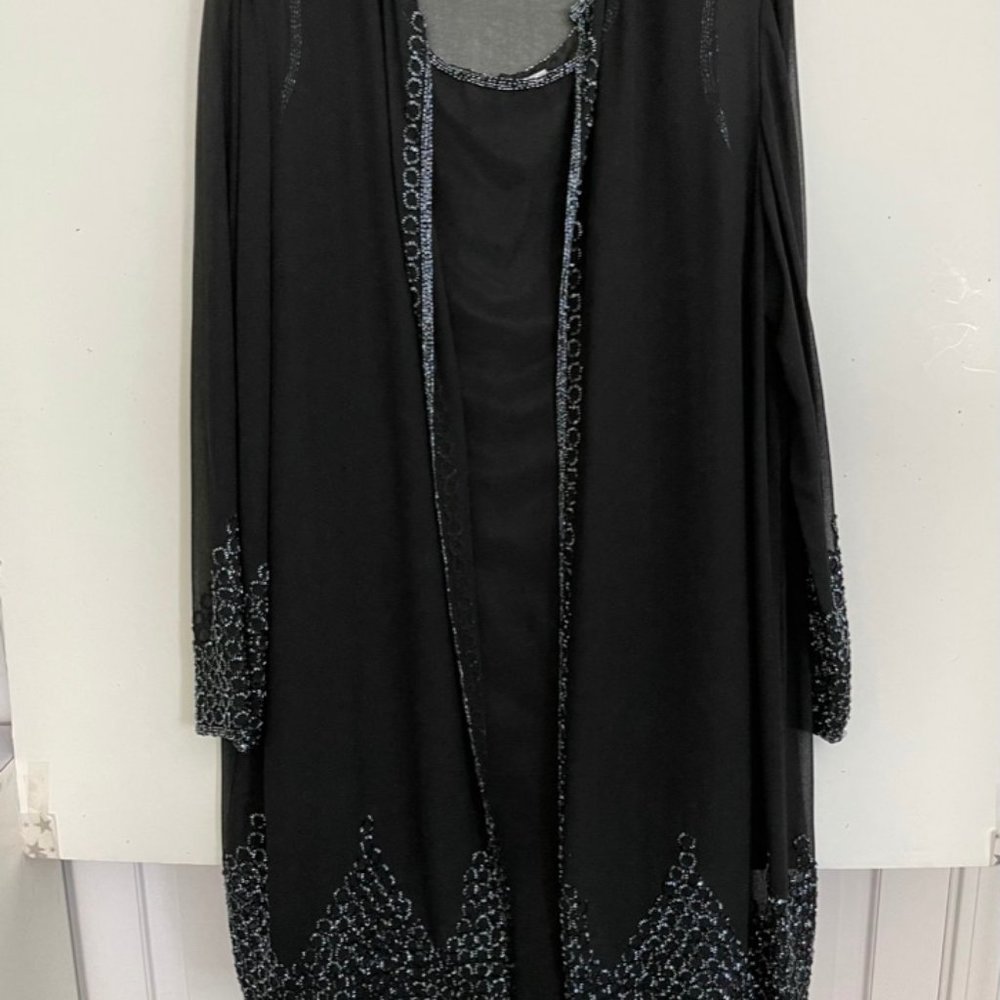 Stunning Vtg Scala Formal Embellished Beaded Black Dress & Sheer Coat Sz.12 EUC